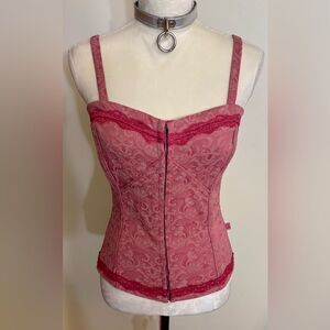 Vintage Y2K Tripp NYC Pink Brocade Lace-Up Corset SZ L
